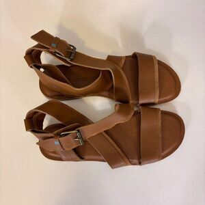 Toms Brown Leather Open Toe Sandals Women's 8.5